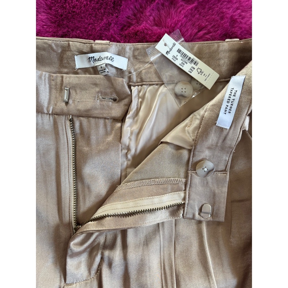 NWT** Madewell Turner Tapered Pant Satin Rose Gold Size 6 Pleated Matchstick - Picture 4 of 11